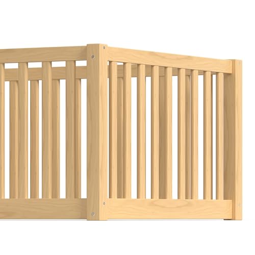 Image of Bellemave Twin Size Kids Montessori Floor Bed with Door,Solid Wood Floor Bed Frame with High Fence for Girls,Boys,Natural