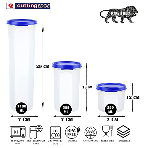 Image of Cutting EDGE Smart Slim Storage Airtight Container-Dark Blue,Set of 7 | Plastic material, size - 2x1.1L+3x585ml+2x250ml , pantry organization, pulses storage, grains storage, kitchen Storage