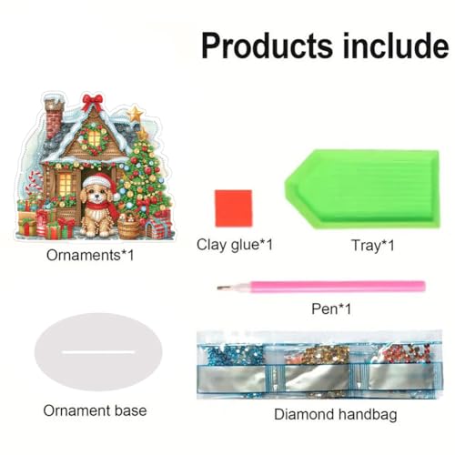 Starnearby DIY Diamond Painting Weihnachten Tisch Deko, 5D Diamant Painting Weihnachten Neu, Diamond Painting Winter Stehend Kunst Set für Anfänger Hausgeschenk Deko (Hundehütte)