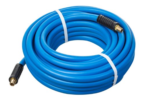 Kuriyama Kuri Tec HS1236 Series High Grade Low Temperature Air Hose Assembly with Rubber Bend Restrictors, 300 psi, 100' Length x 3/8" ID, Blue