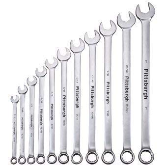 Pittsburgh 11 Piece SAE Fully Polished Long Handle Combination Wrench Set