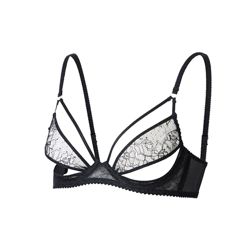 Faye Women's Sexy Lace Bra Balconette Sheer Unlined Demi Bras with Underwire & Adjustable Straps Black2