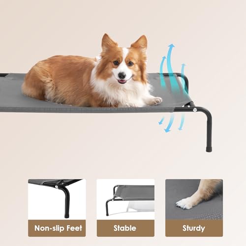 EHEYCIGA Elevated Dog Cot Beds for Large Dogs, Raised Outdoor Dog Hammock, Lifted Pet Platform with Frame and Washable Waterproof Cooling Teslin Mesh and Anti-Slip Feet, 43x26 inch - Image 3