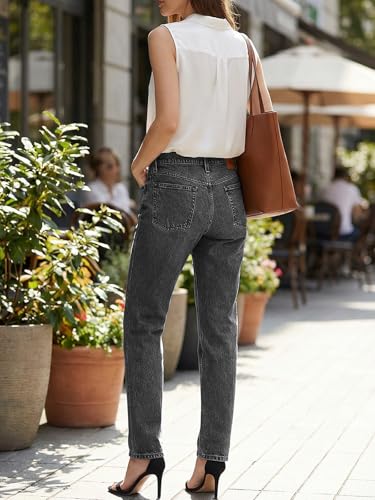 Image of Cicy Bell Womens Straight Leg Jeans High Waisted Mid Rise Stretchy Denim Pants Tapered Petite Jeans