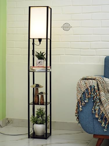 Crosscut Furniture Tower Floor Lamp with Shelf (Cotton White, led...