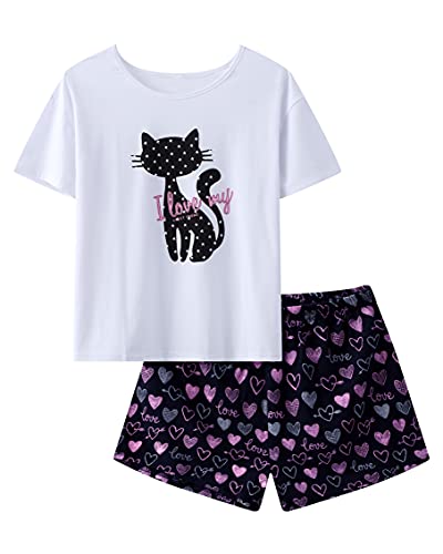 LAZYPOCON Pajamas Set For Women-Summer PJS Cartoon Print Short Sleeve Sleepwear Set...