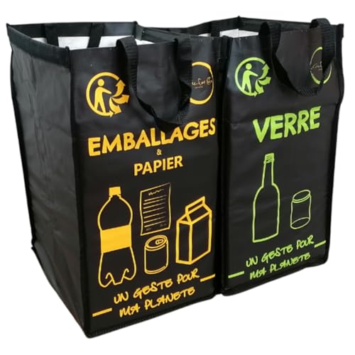 Time for life essential Bac de tri sélectif - Poubelle de cuisine 50 litres - Panier de tri sélectif 2 compartiments (noir)