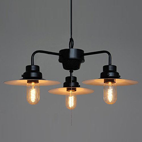 Ruanpu Retro Adjustable Industrial Style 18.90" Width Pendant Ceiling light lamp 3 Lights Black Chandelier with Saucer Shade