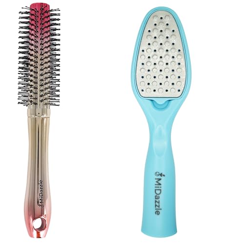 Image of Midazzle Premium Round Hair Brush with Foot Scrubber, Golden, Set of 2, for Men & Women