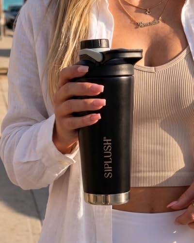 Image of Protein Shaker Bottle 24oz, Insulated, Onyx Silver, Mirror-Finish | BPA free, Quiet mixing, No blender ball, Insulated cup, Lid brush & boot included, Premium design