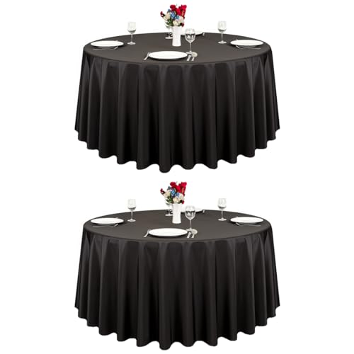 LTC LINENS 2 Pack 120 Inch Round Tablecloth Black for 60 Inch Round Table - Bulk Round Table Cover - Washable, Wrinkle Resistant Polyester Fabric Cloth for Parties