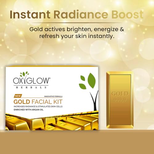 Image of OxyGlow Hebals Gold Facial Kit 260g | Increase Radiance & Stimulate Skin Cell | Enriched wih Argan Oil | For All Skin Types | For Women