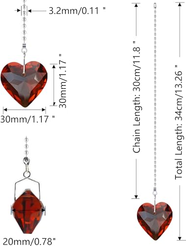 Image of 2Pcs Crystal Ceiling Fan Pull Chain Extender with Connector, 12 inch | K9 Crystal Glass, Not Acrylic, Heart Prism, Cut-To-Length Adjustable, Snap-On Connector For Fan, Light, Lamp (Amber)