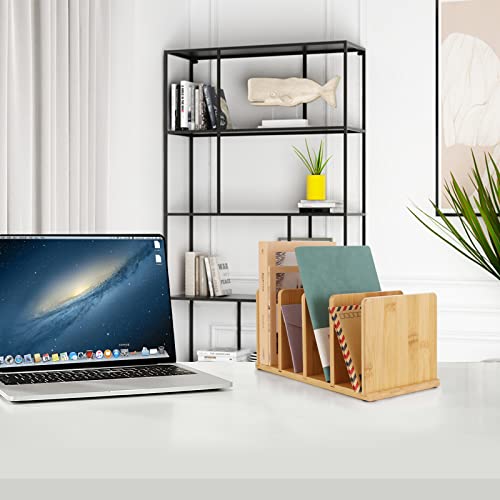 Siondoux Desk Organizer Mail Organizer Countertop File Sorter, Bamboo Desk File Organizer 4 Slots, Wooden Letter Holder For Envelope Document Storage Ipad, Desktop File Mail Holder For Office & Home #TOP3