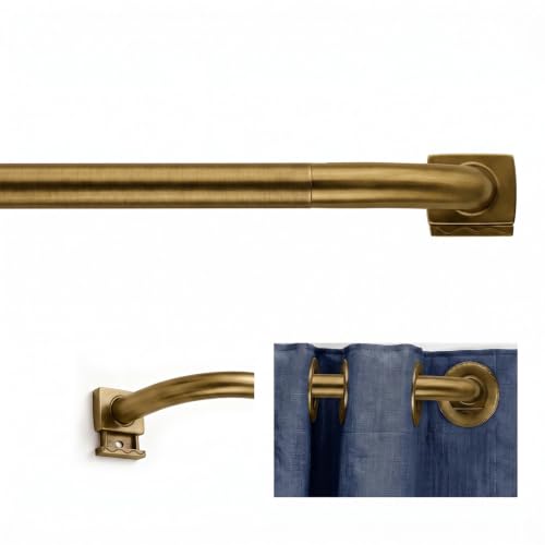 Brass Wrap Around Curtain Rod 30 to 90 Inch Heavy Duty Adjustable Metal Drapery Rod with French Return 7/9 Curved Blackout Rod for Home & Office