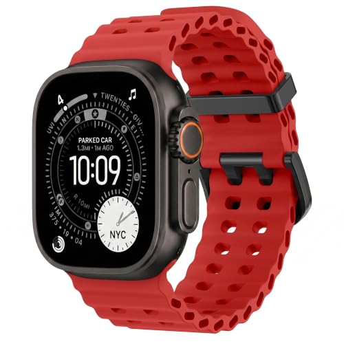 Image of Ocean Band Compatible with Apple Watch Strap 49mm 46mm 45mm 44mm 40mm 41mm 42mm Silicone Replacement Band for Series 12 11 10 9 8 7 6 5 4 SE Ultra 3 Strap
