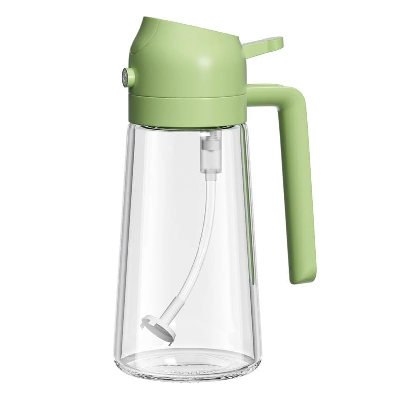 cosmasens Aceitera 2 en 1: Pulverizador y Dispensador de Aceite [Función Dual] – Botella de Vidrio 500ml para Cocinar y Freidora de Aire, Diseño Antigoteo con Cambio Automático de Modo (Sin BPA)