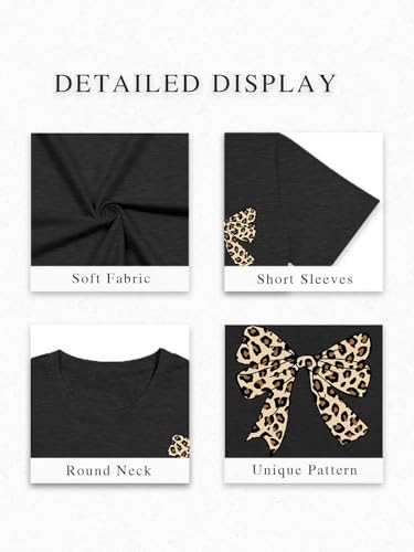Image of Bow Leopard Shirt for Women Cheetah T-Shirts for Women Bow Graphic Tees Short Sleeve Aesthetic Tee Top