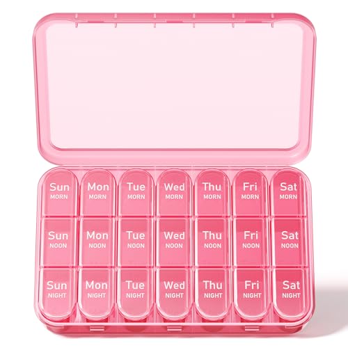 Image of Pill Organizer 3X a Day, Medicine Pill Organizer 7 Day, Weekly Pill Case with 21 Compartments for Medicine, Vitamin and Supplement - Full Pink