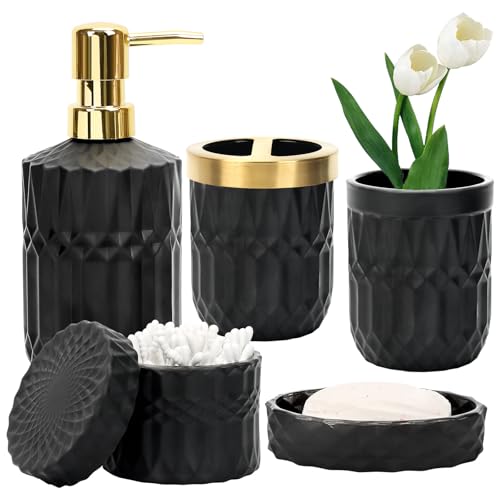 Bathroom Accessories Set, 5PCS Glass Set of Lotion Dispenser, Inc...