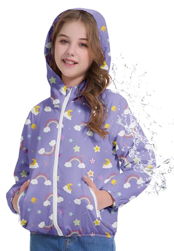 Image of Zando Lightweight Girls Rain Jacket - Hooded Windbreaker Water-Resistant Girls' Outerwear Jackets & Coats for Kids 4-10Y