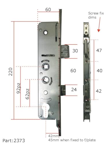Caja de cambios central Avantis de 45 mm con doble eje para cerraduras de puertas 3