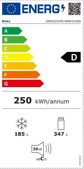 Diagram showing the dimensions of the Beko GNO5323XPN refrigerator.