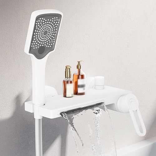 BiaoTeng Robinet de Baignoire Murale avec Douchette Cascade Douchette à Main 3 Modes Chaud et Froid Mitigeur Bain Douche Blanc
