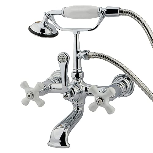 Up To 40% OFF Kingston Brass CC560T1 Vintage Leg Tub Filler with Hand Shower and Straight Arm, Porcelain Cross Handle, Polished Chrome