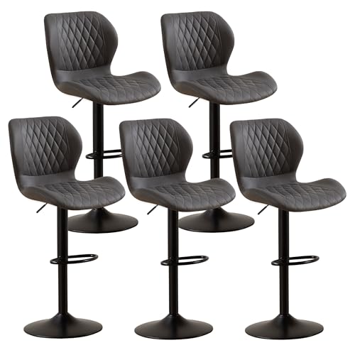 Image of Bar Stools Set of 5, Modern Swivel Counter Height Barstools for Kitchen Island Chairs, Adjustable Fabric Bar Stools with Back for Kitchen Counter Bar, Dark Grey