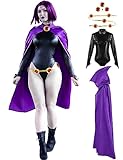 Kitimi Raven TeenTitans Cosplay Costume,Raven Women's Costume, Jumpsuit With Purple Cloak,Halloween Cosplay Costume for woman