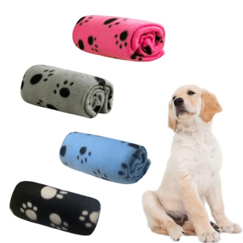 4Pcs Pet Blanket for Small Dogs Cats Soft Puppy Blankets Washable Pet Fleece Blankets with Paw Print