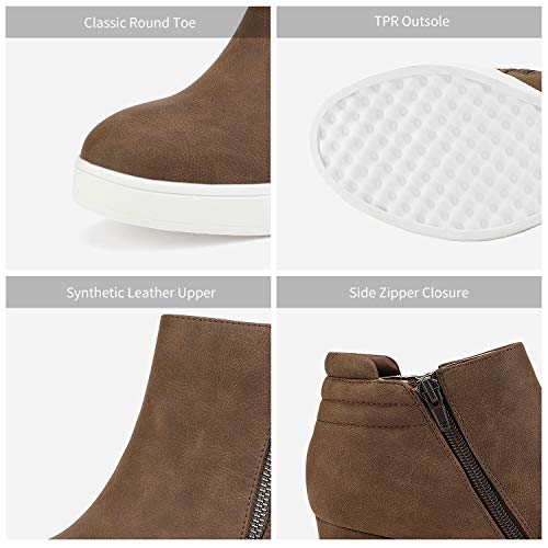 DREAM PAIRS Women's Wedge Heel Ankle Boots, Designed for Comfort, Zippers for Easy Wear, Reliable Grip, 2.35-Inch Elevation, Casual Style, Size 8.5,Brown,WEDGE-SNKR-2