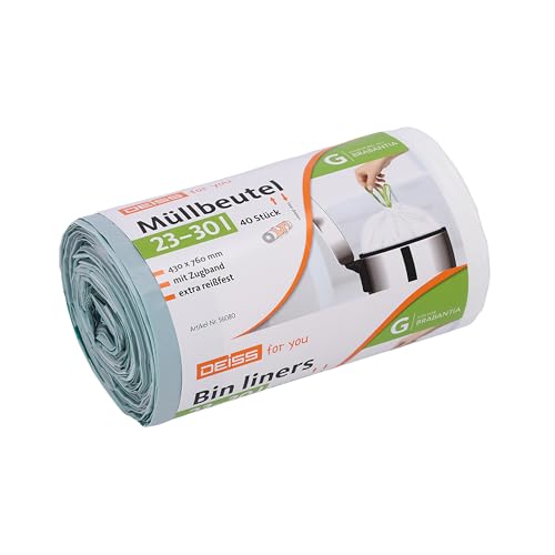 DEISS Sac Poubelle 30 L Compatible Brabantia taille G, 23 à 30 l – 440×760 mm, Blanc HDPE...