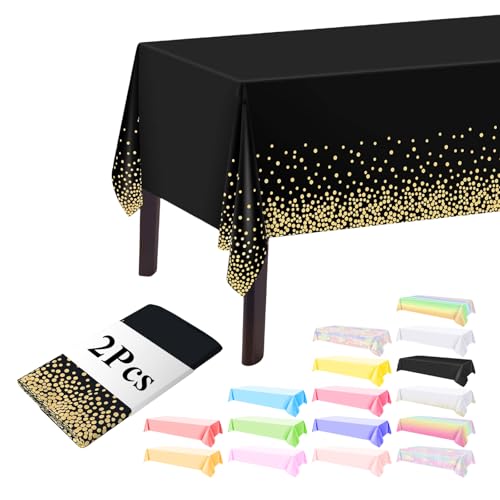 AMFUN Nappe de Table Rectangulaire 137 * 274cm, Imperméable Anti-Tache, Noir à Pois Dorés - Pour Mariage, Décoration, Jardin, Fête, Anniversaire, Noël,...
