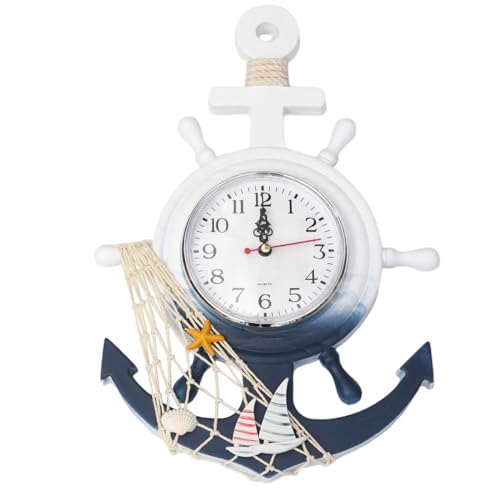 Homoyoyo Horloge Theme Mer Horloge Ancre De Bateau De Style Méditerranéen Silencieuse Côtière Plage Ou Thème De Décor À La Maison (Style Voilier) Decoration Ancre...