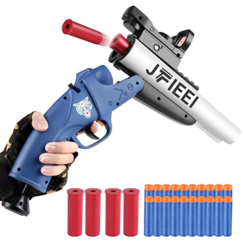 JFIEEI Double Barrel Shotgun Shell Ejecting Toy Nerf Gun Soft Bullet Toy Gun, Sawed-Off Shotgun Foam Darts Blaster with Cartridge Cases and Scope for Teens Youth, Blue