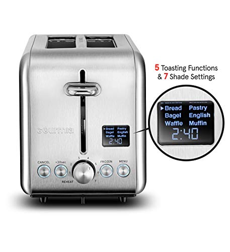 Gourmia GDT2445 - Multi-Function Digital Toaster with 5 Toast Functions, Including Waffle, English