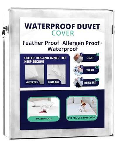 Waterproof Duvet Cover or Waterproof Blanket Cover-Dust, Pet Dander, Feather, Pollen & Allergy Control Duvet Protector (Full/Queen 86x86)