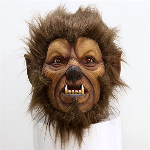 Realistic Wolf Mask, Scary Werewolf Mask, Horror Beast Mask for Halloween Christmas Party Animal Costume Fursuit Head Moonlight Werewolf Mask Adult Kids Y
