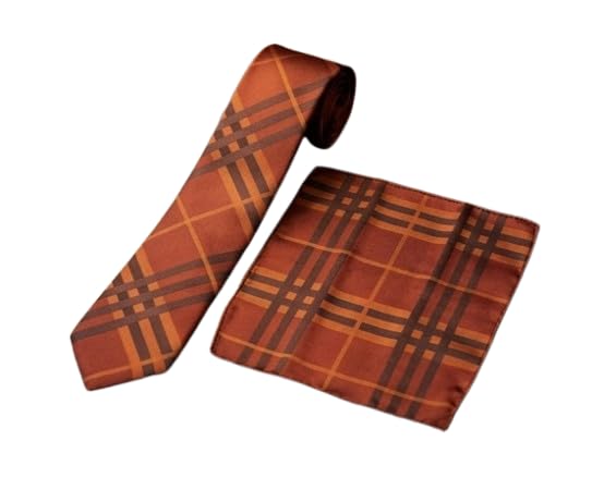 Microfiber Plaid Tie and Pocket Square Set, Pink, Stain-Resistant, Handmade-image-46