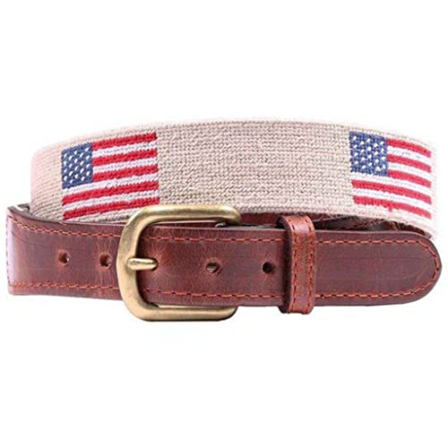 American Flag Needlepoint Belt in Light Khaki by Smathers & Branson