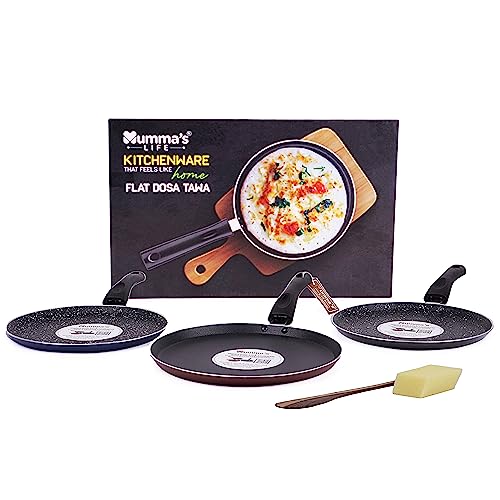 Image of Mumma's LIFE Non Stick Dosa Tawa with Sturdy Riveted and Bakelite Handle (Induction and Gas Stove Friendly), Non Toxic and PFOA Free, 24 Months Warranty (25CM, Blue)