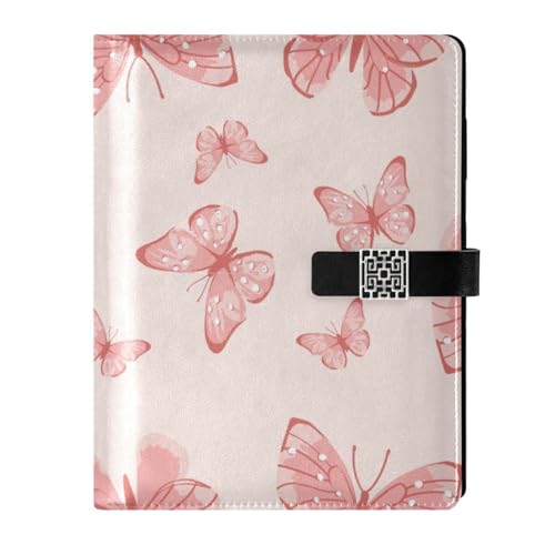 SoreSore システム手帳 A5サイズ 蝶 ピンク エレガント かわいい メモ ノート PU リフィル付き ビジネス スケジュール手帳 ペンホルダー オフィス 就職 進学