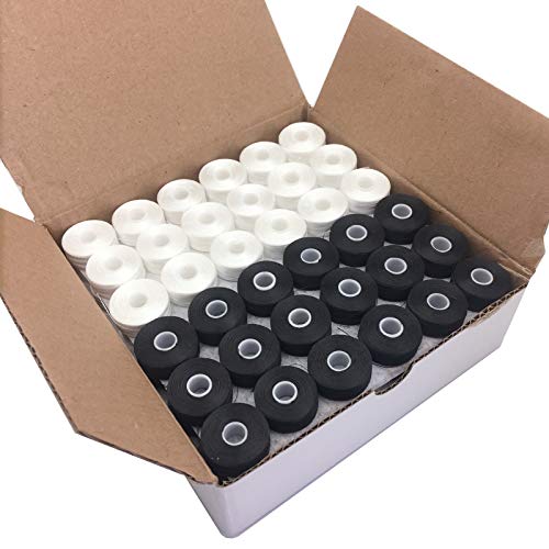 Image of YEQIN Prewound Bobbin Thread, Sideless, 144pcs Type L Size (SA155) (72White + 72Black) 75D /2 Polyester Thread, Compatible with Babylock, Barudan, Bernina, Brother, Consew, Singer, Tajima and More
