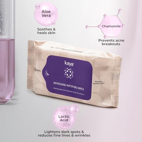 Image of Kaya Refreshing Mattifying Wipes | Vitamin E & Chamomile Extracts | Face | Cleansing | For Acne Prone Skin | 30 (Pack of 2)