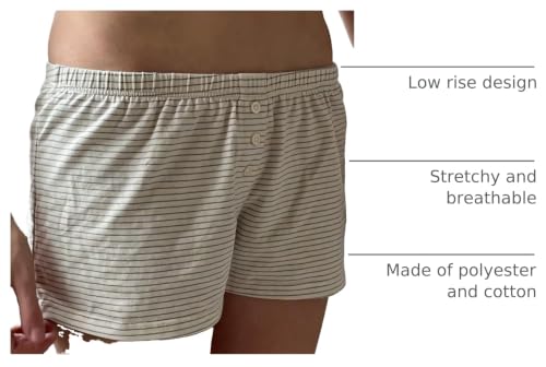 Image of Womens Y2K Pajama Shorts Low Waist Striped Floral Lounge Boxers Pj Bottoms Comfy Sleep Shorts