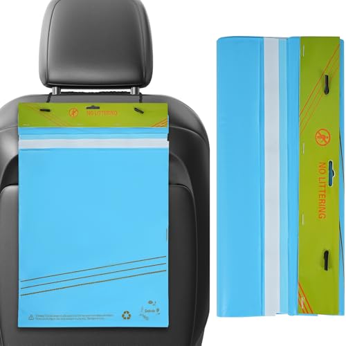 Image of 40 Pcs Disposable Car Trash Bag - Large Capacity - Car Garbage Bag Hanging from Headrest - Easy to Stick-On, Leakproof, Smellproof Car Trash Can - Ideal for Travel, Camping, and Home Use (Blue)