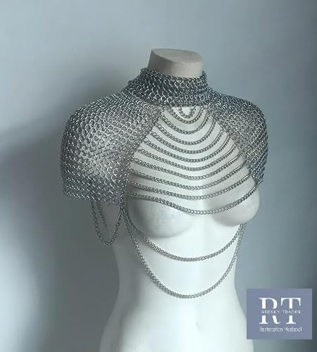 Aluminum Chainmail Shoulder Top – Handmade Medieval Festival Armor Harness for Women, Gothic Costume, Cosplay Accessory