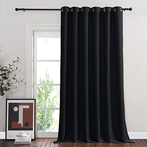 NICETOWN Black Out 144 inch Curtain for Sliding Glass Door, Grommet Thermal Insulated Sound Reducing Window Treatment Wide Draperies for Bedroom/Living Room, W80 x L144, 1 Panel